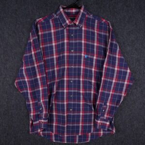 Vintage Knights of Round Table Plaid Button Down Mens Large Blue Red Excellent